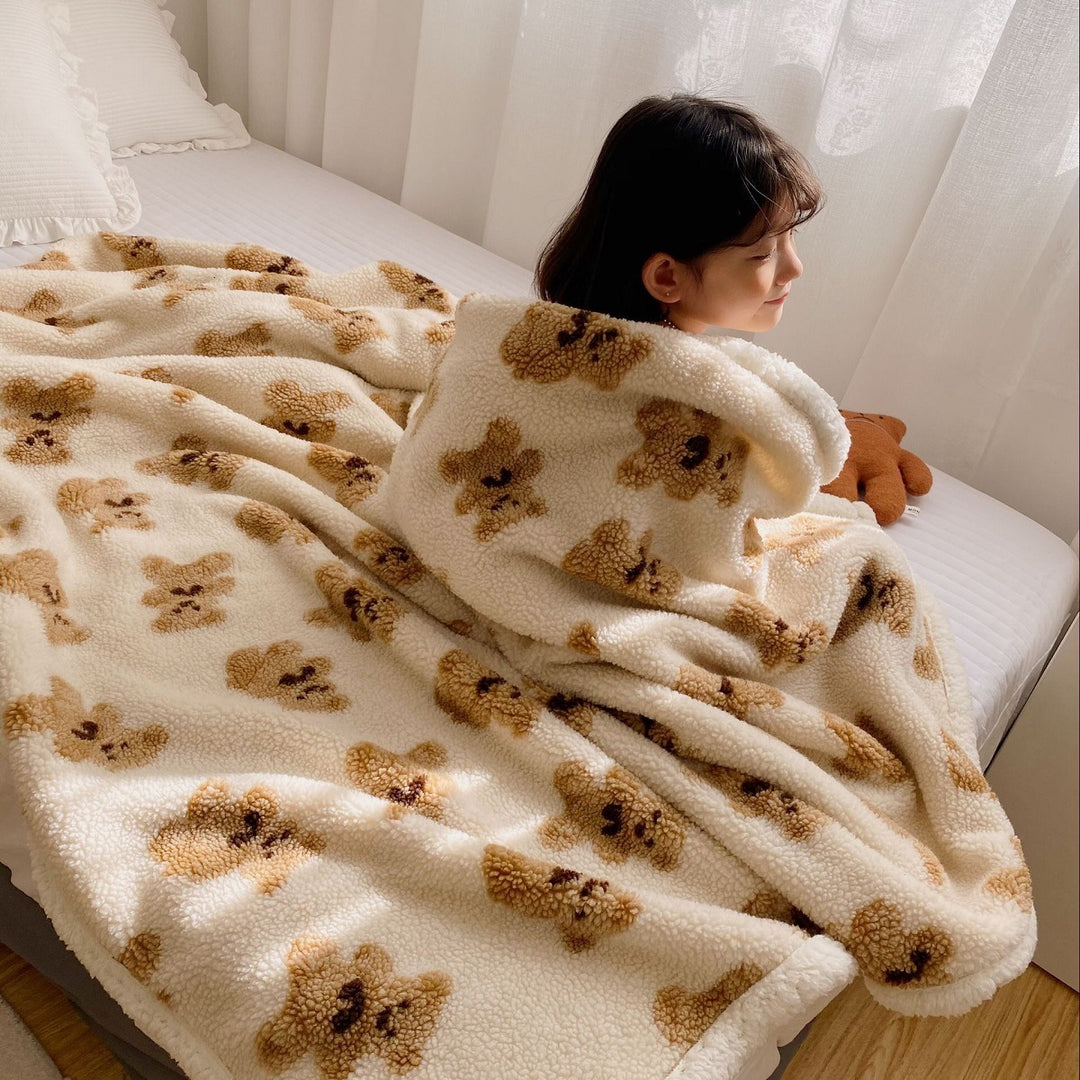 Fluffy Teddy Bear Pattern Throw Blanket