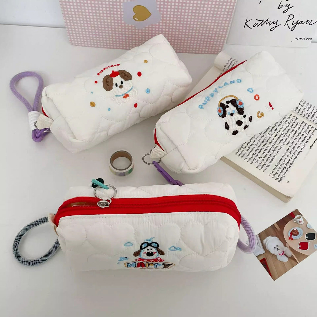 Quilted Dog-Themed Zippered Pencil Case