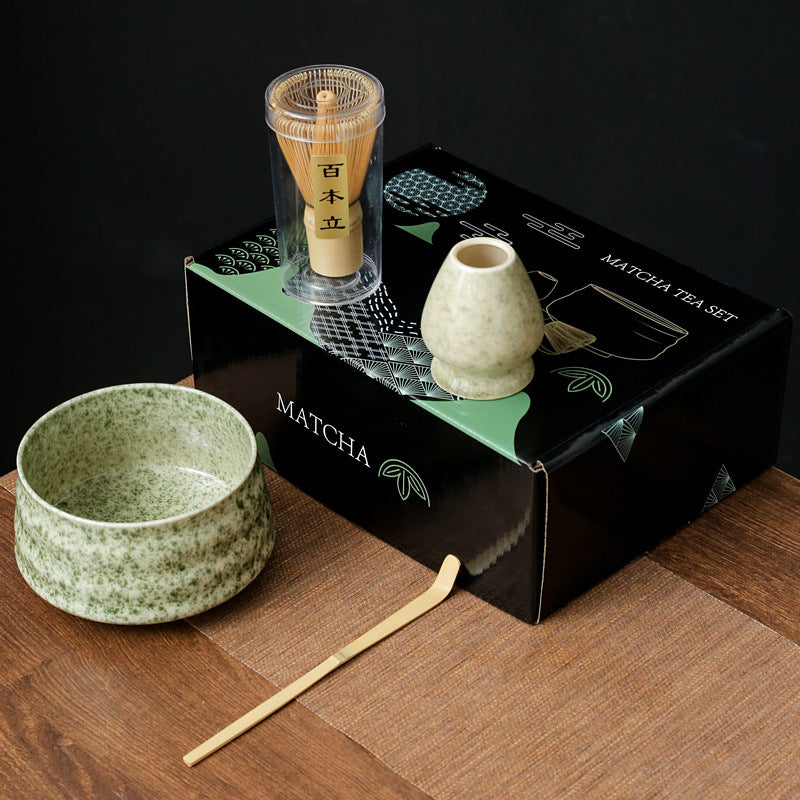 Traditional Japanese-Style Ceramic Matcha Tea Set With Bamboo Chasen Whisk Porcelain Matcha Bowl Brass Chashaku Scoop And Ceramic Whisk Holder