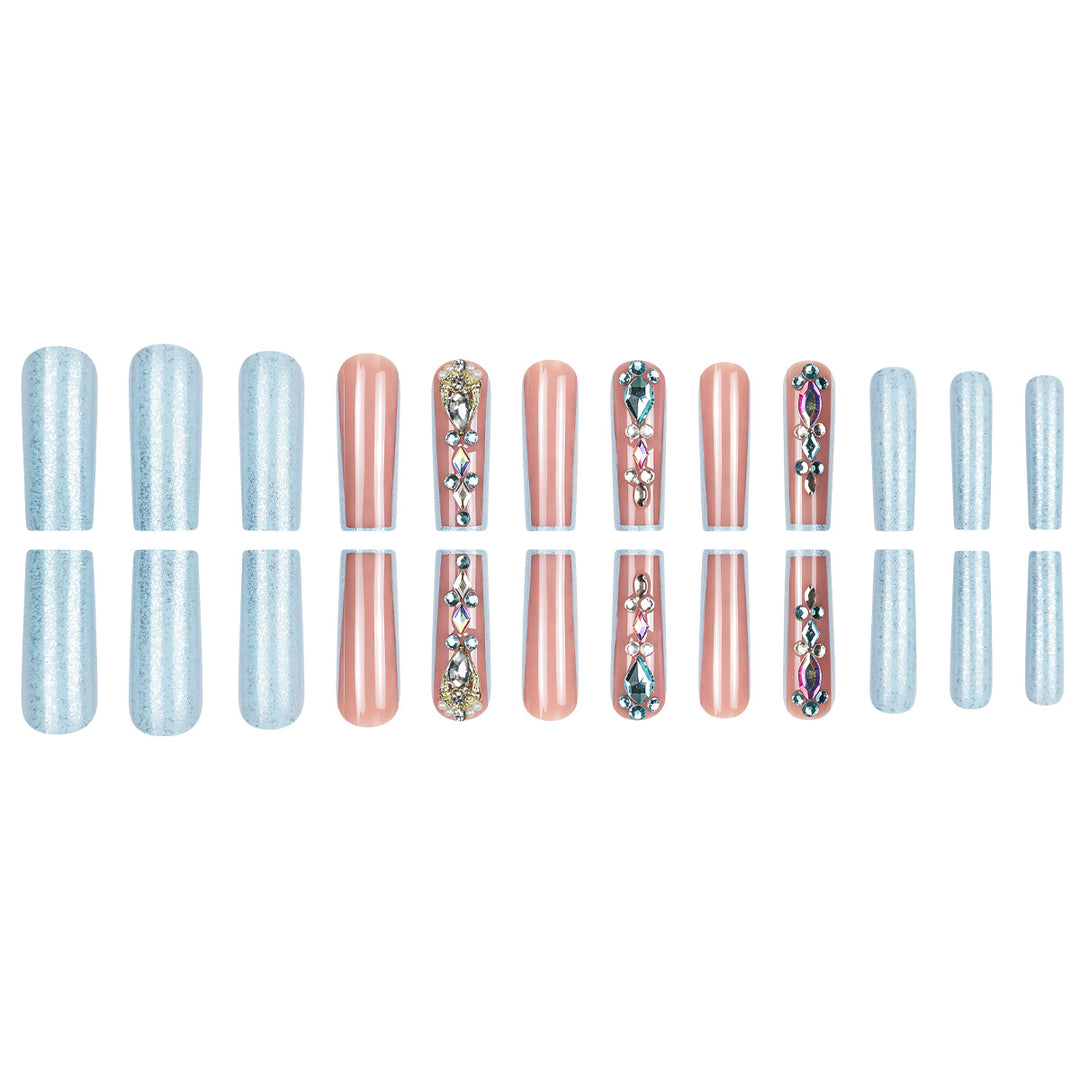 Decorative Long Press-On Nails with Gem Accents Kalsten