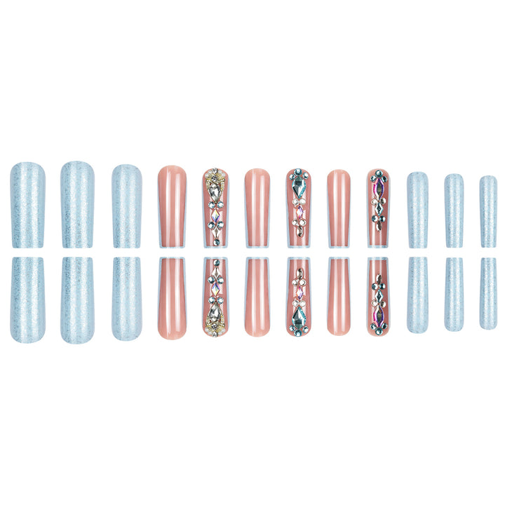 Decorative Long Press-On Nails with Gem Accents Kalsten