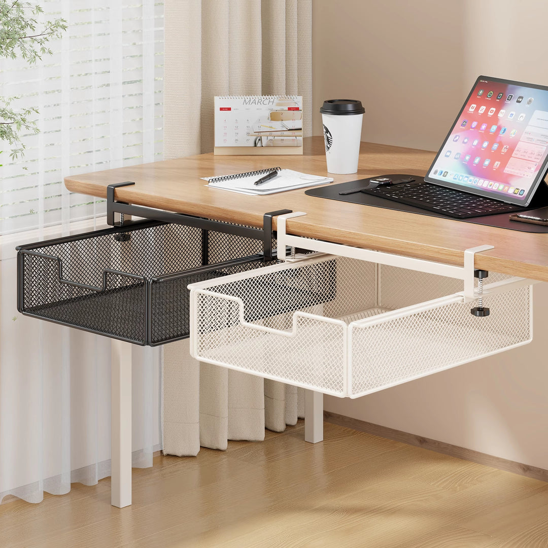 Under-Desk Sliding Mesh Storage Drawer Organizer Clamp-On