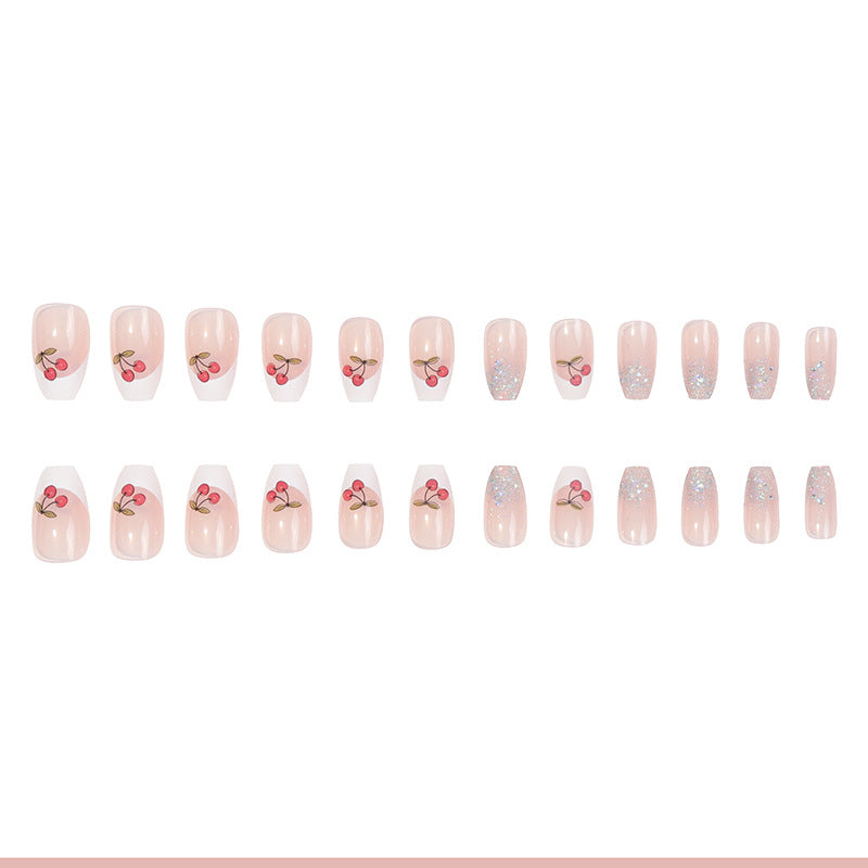 Decorative Stiletto Press-On Nails with Cherry Design Kalsten