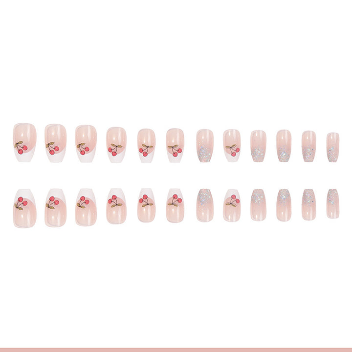 Decorative Stiletto Press-On Nails with Cherry Design Kalsten