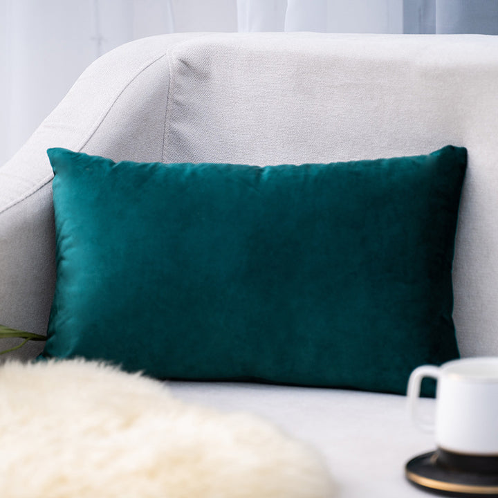 Plush Velvet Lumbar Pillow Cover with Hidden Zipper and Removable Insert Support