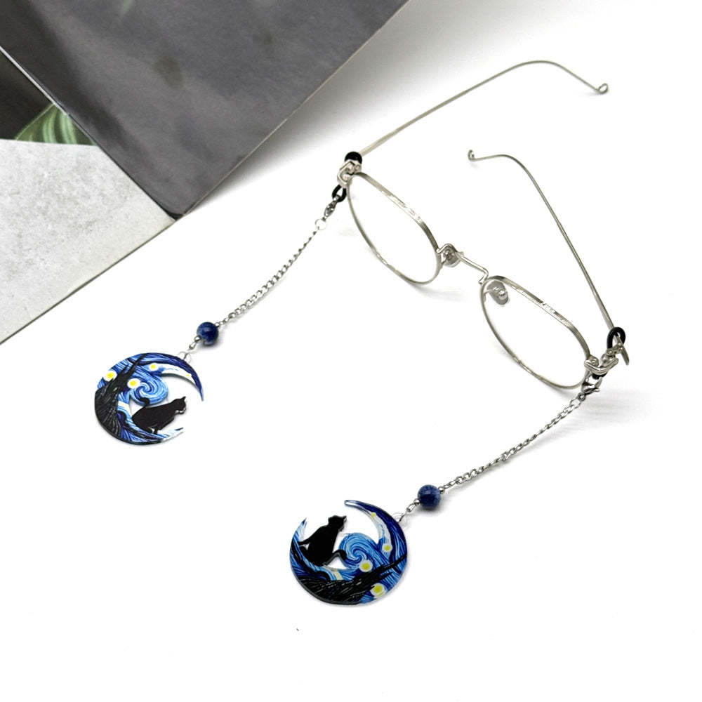 Artistic Cat and Moon Dangle Eyewear Chain Kalsten