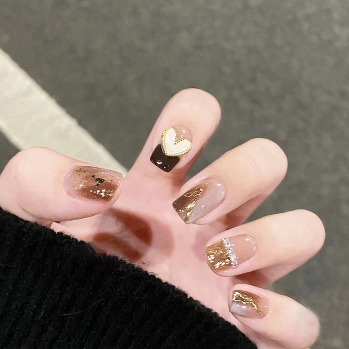 Decorative Press-On Nail Art with Heart Accents