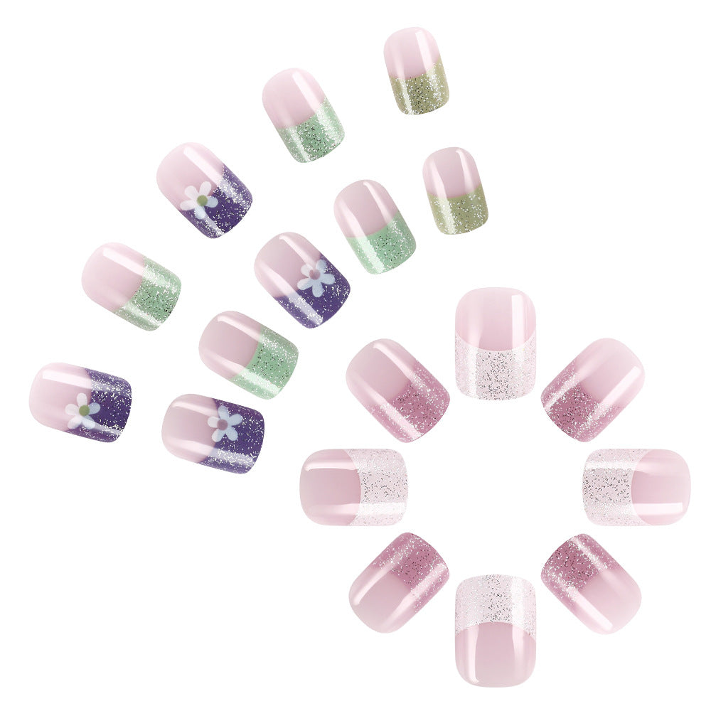 Glittery Pastel Floral Press-On Nails Kalsten