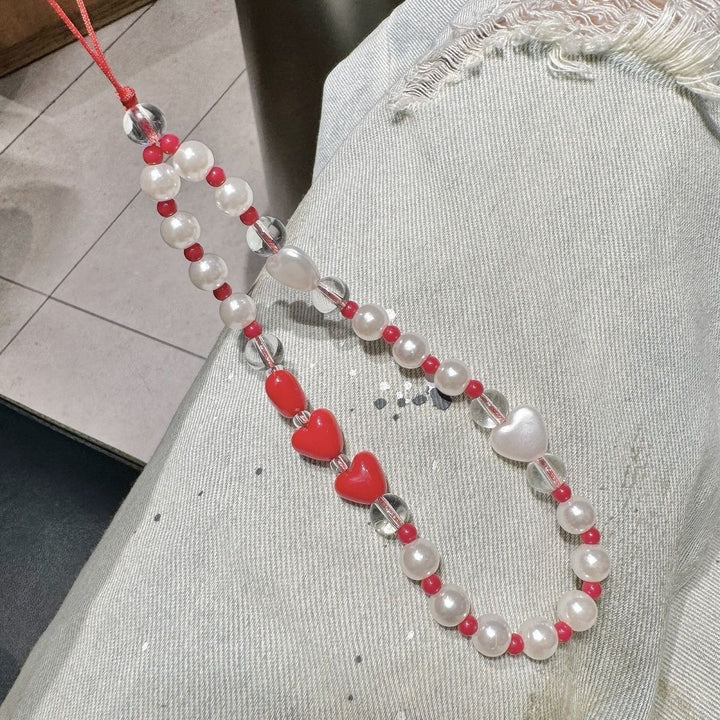 Pearl and Heart Beaded Phone Lanyard Kalsten