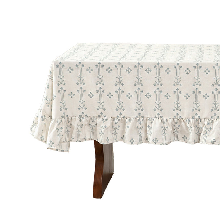 Rectangular cotton blend tablecloth with ruffle and fine jacquard pattern Kalsten