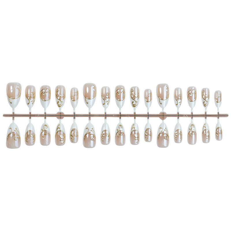 Elegant Press-On Nail Art Set with Decorative Gold Accents Kalsten