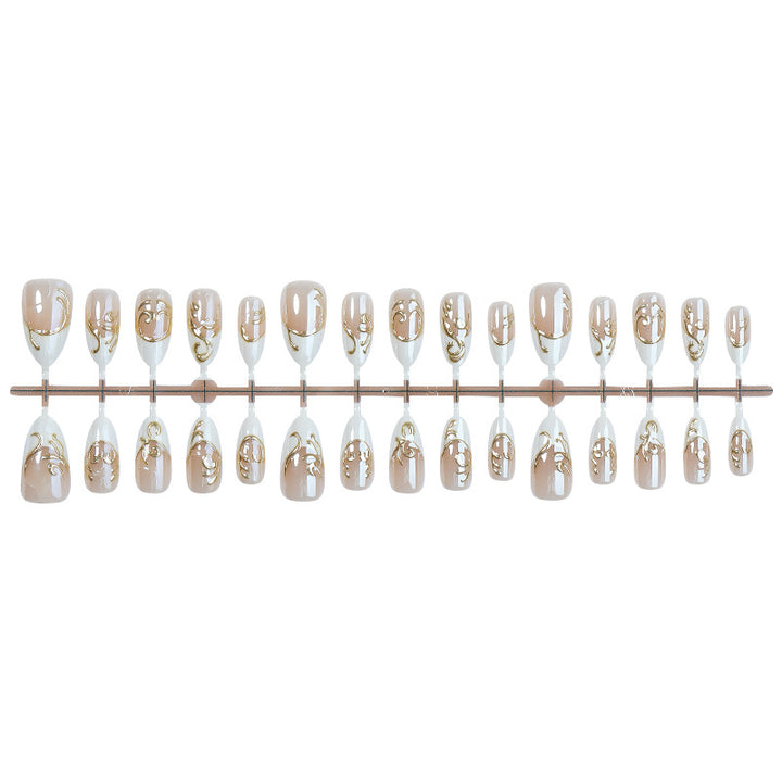 Elegant Press-On Nail Art Set with Decorative Gold Accents Kalsten