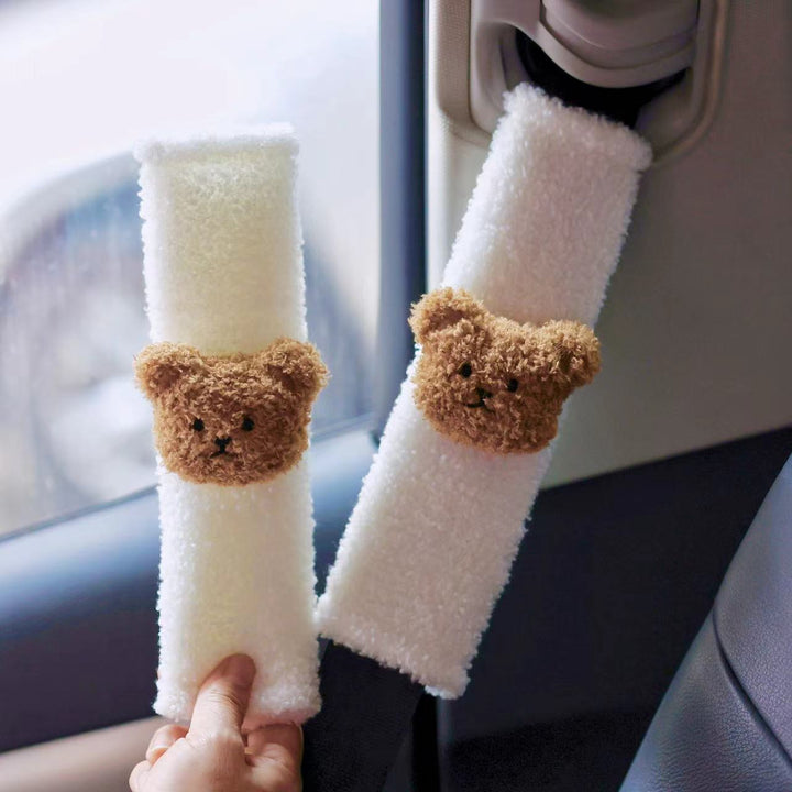 Plush Seat Belt Shoulder Pad Cover with Cute Teddy Applique