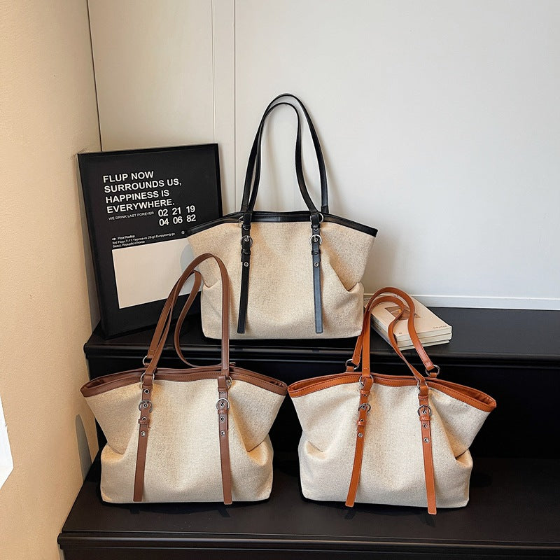 Versatile Canvas Tote Bag with Leather Accents