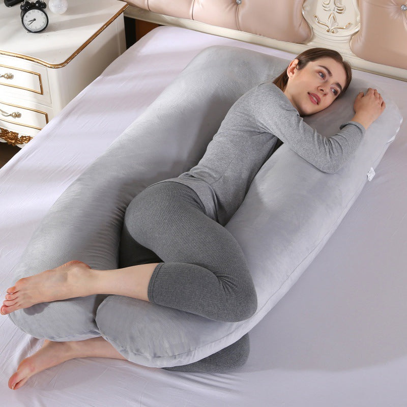 ergonomic U-shaped full-body maternity support pillow with removable washable velour cover and adjustable inner bolster Kalsten