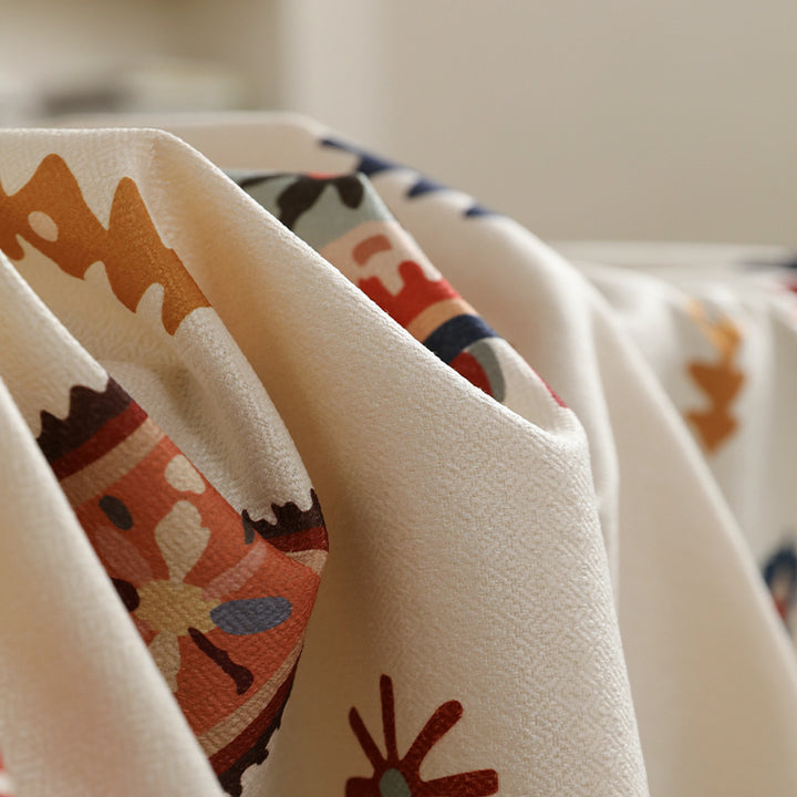 Woven cotton-linen tablecloth with paisley print and decorative border