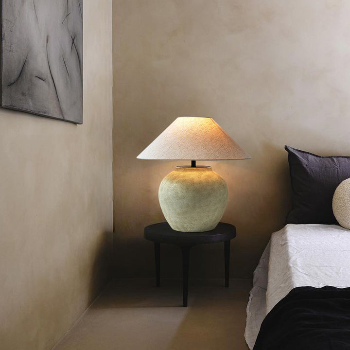 Elegant Ceramic Table Lamp with Natural Fabric Shade