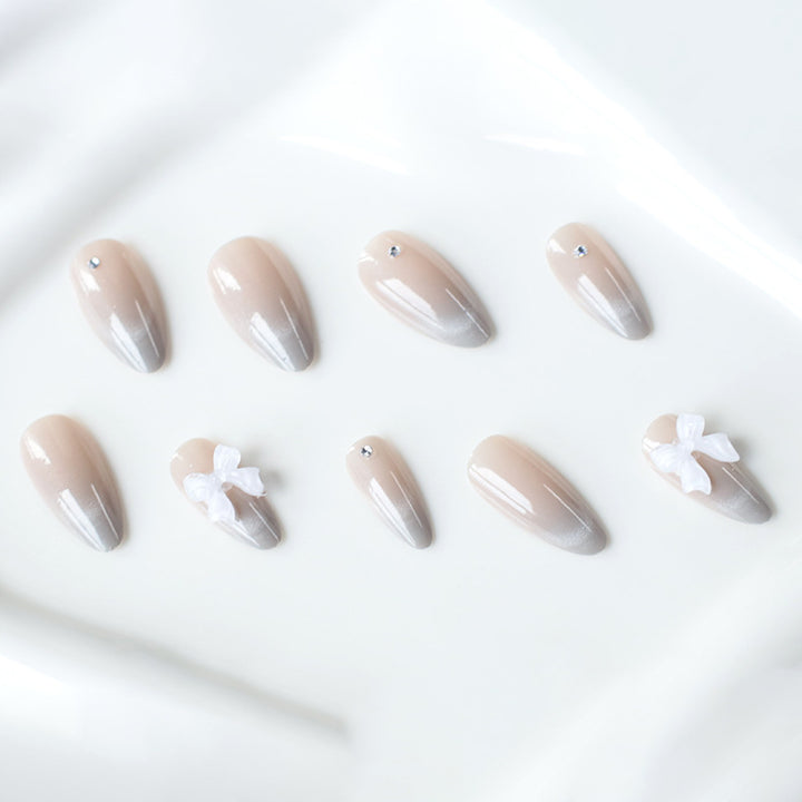 Elegant Rhinestone and Bow Nail Art Extensions Kalsten
