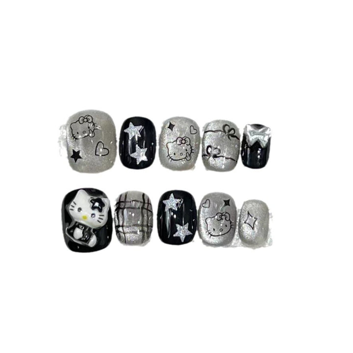 Fun and Whimsical Press-On Nail Set with Cartoon Accents Kalsten