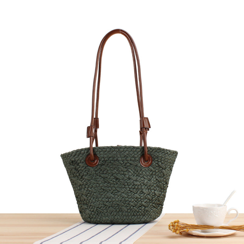 Handbag Made of Natural Weave with Leather Handles Kalsten