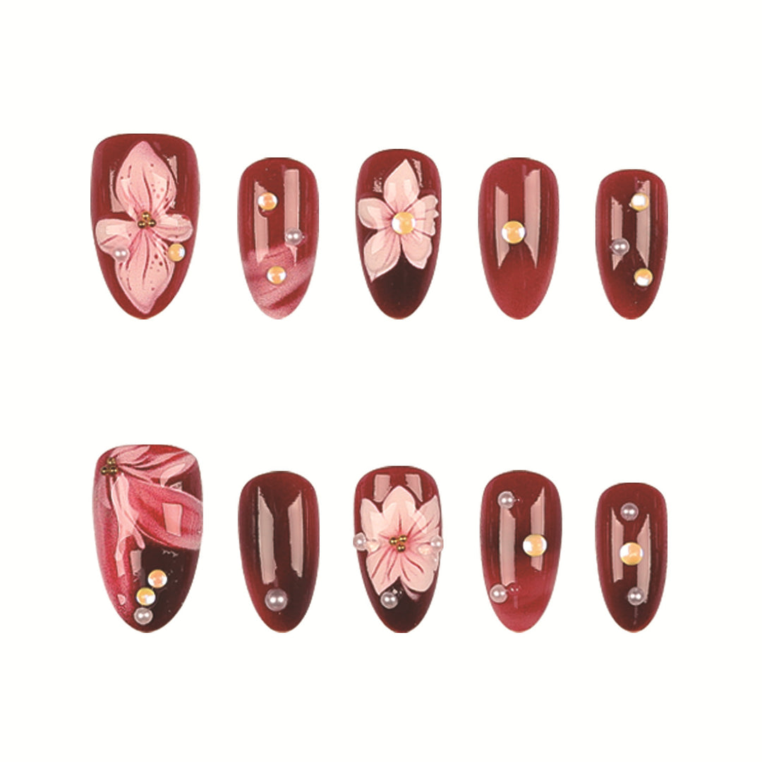 Elegant Floral Acrylic Nail Tips Set
