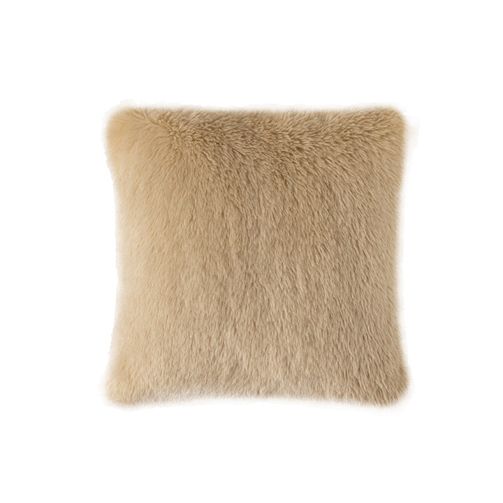 Rectangular faux fur decorative cushion with wavy plush surface