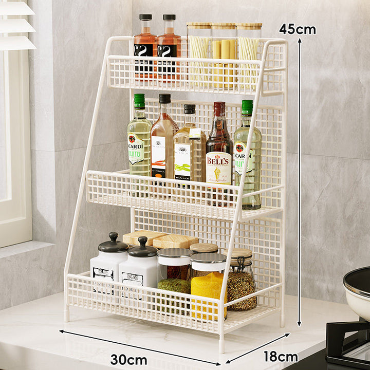 Three-Tier Mesh Countertop Kitchen Organizer Rack for Bottles and Spices