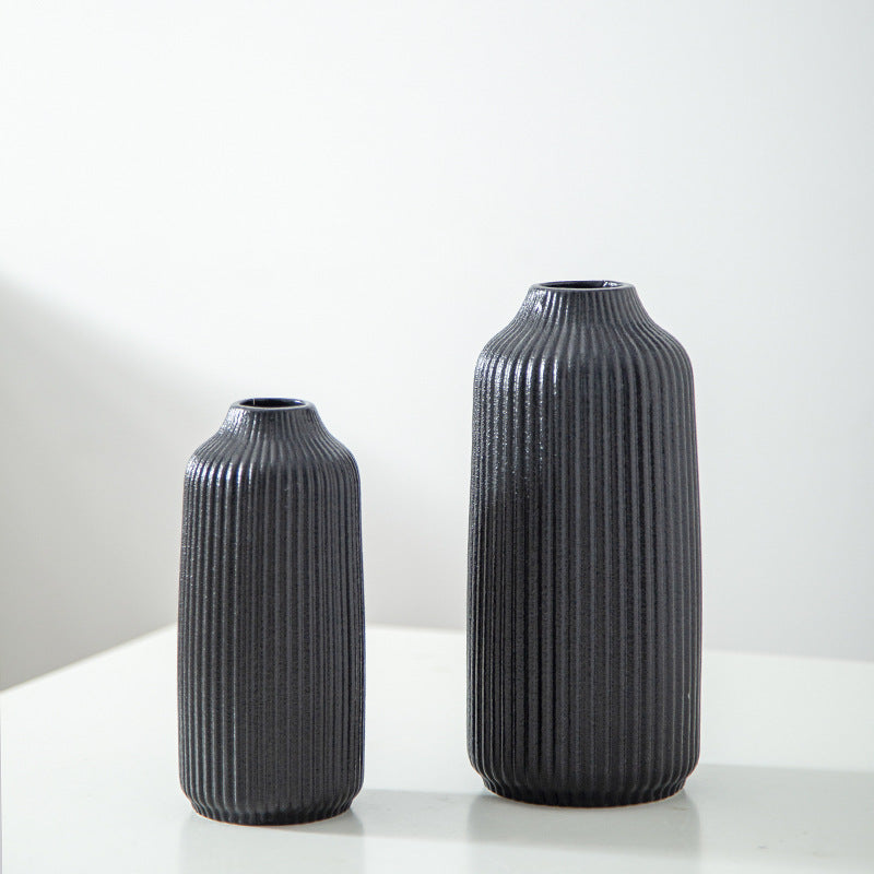 Elegant Ribbed Ceramic Decorative Vase Kalsten