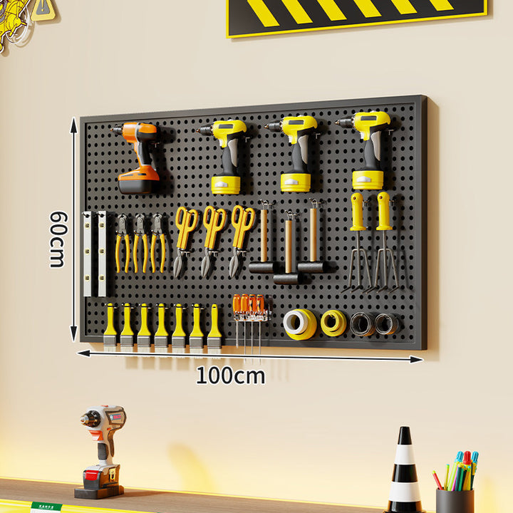 Wall-Mounted Perforated Metal Tool Pegboard Organizer with Magnetic Strip and Multi Hooks