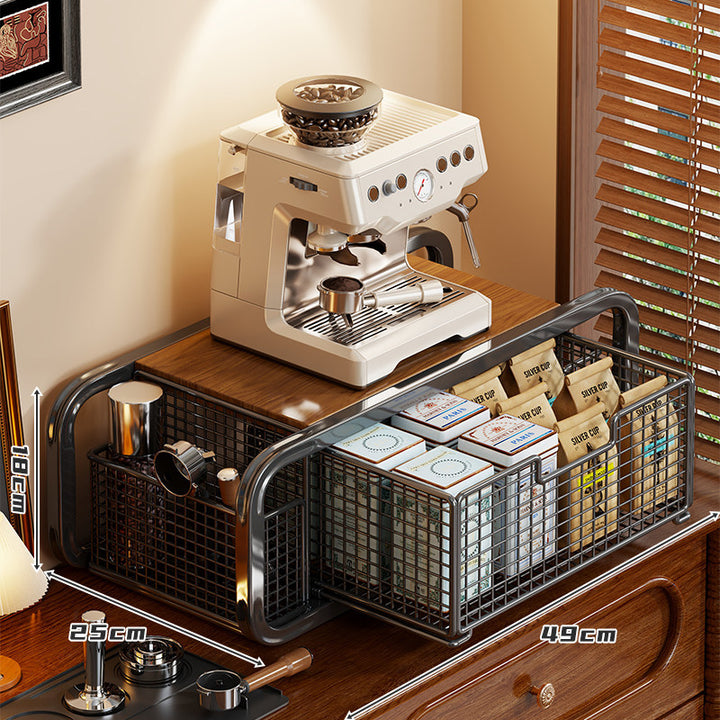 Countertop Coffee Machine Platform with Dual Sliding Storage Baskets