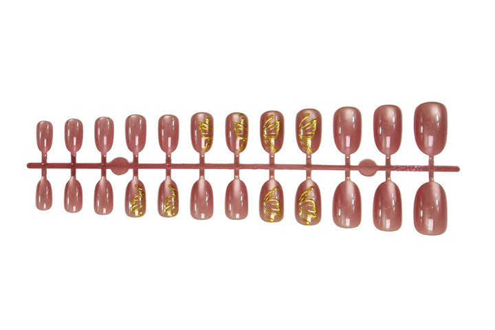 Acrylic nail set with elegant golden accents and shimmering finish Kalsten