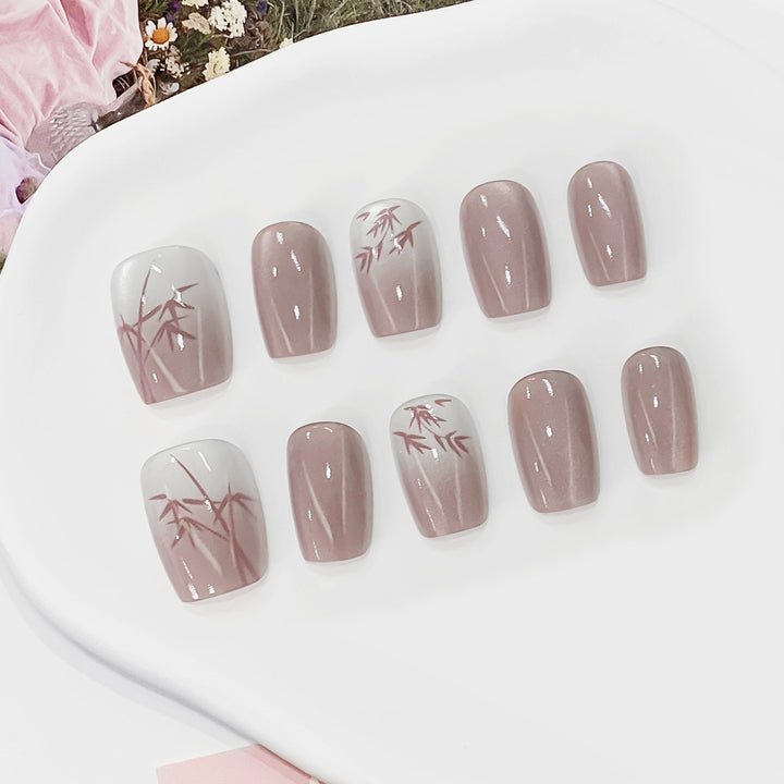 Artistic Press-On Nails with Bamboo Design Kalsten