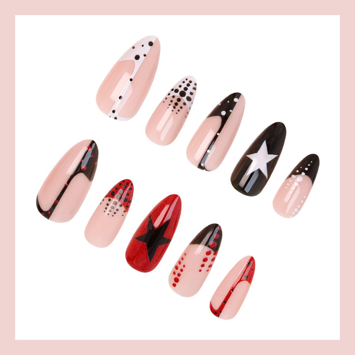 Artificial nail set with eye-catching star and dot designs Kalsten