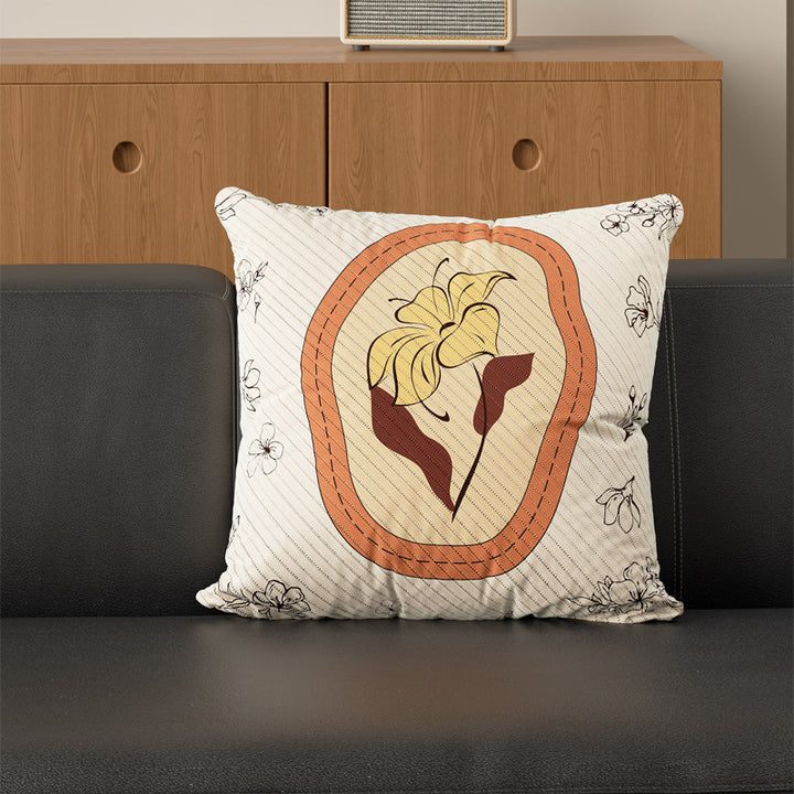 Decorative Square Cotton-Linen Throw Pillow Cover with Quilted Botanical Medallion
