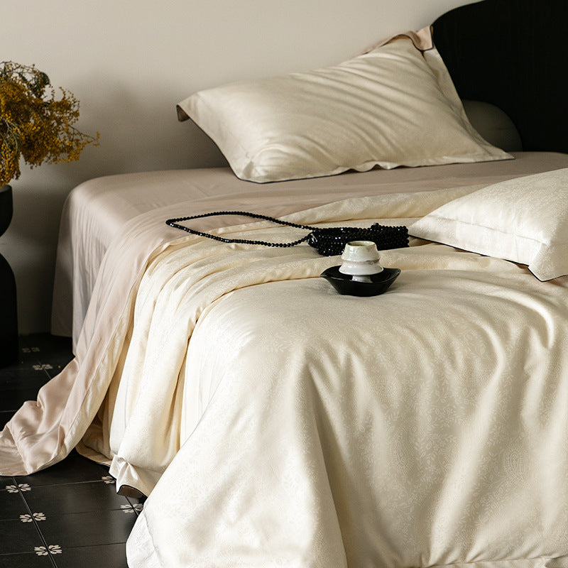 Fine jacquard satin bedding set with tone-on-tone pattern and concealed zipper
