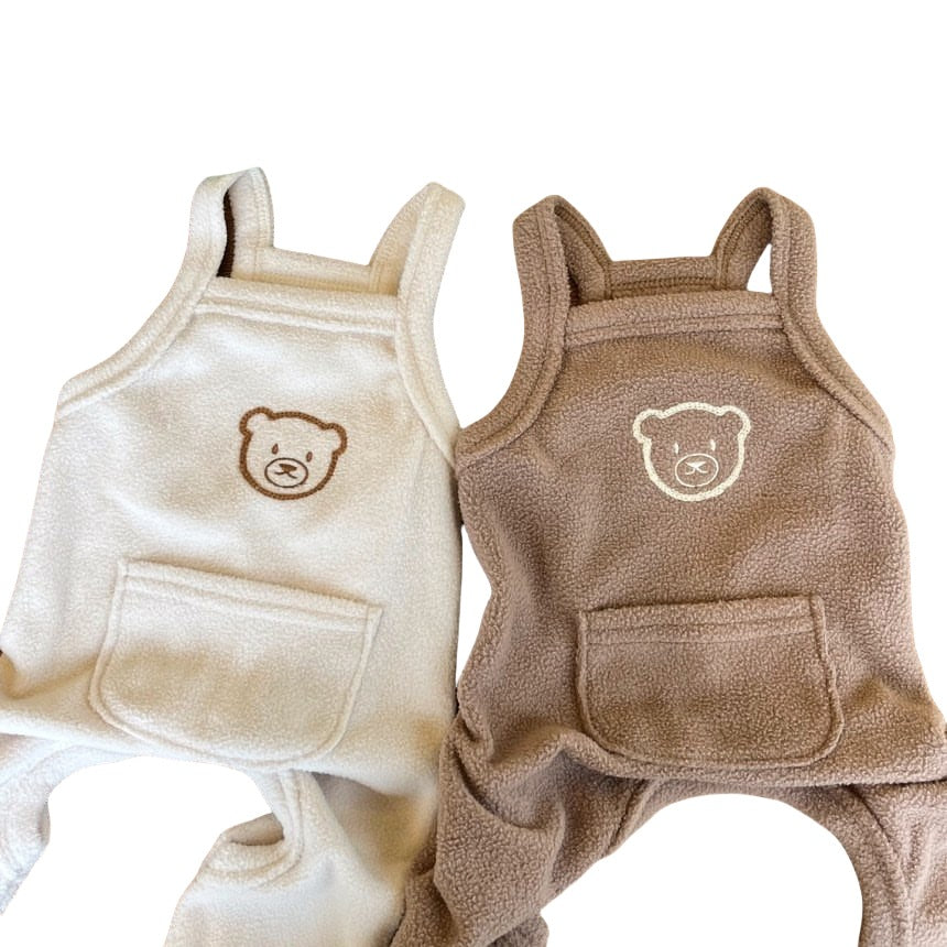Fleece Romper Dog Onesie with Back Pocket and Embroidered Bear