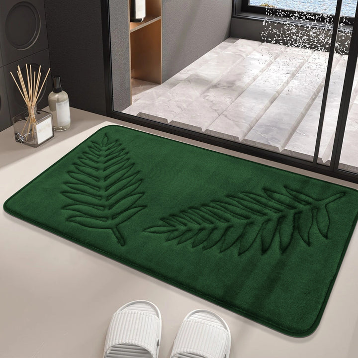 Soft Plush Leaf Design Bath Mat for Bathroom