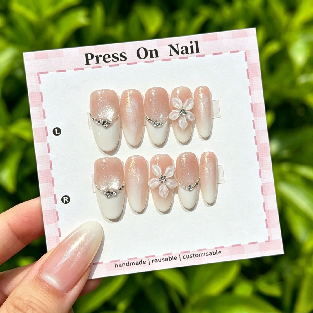 Artistic Press-On Nail Set with Floral and Graphic Designs