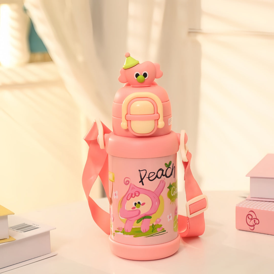Women's insulated drinking bottle with practical carrying strap and cheerful character design Kalsten
