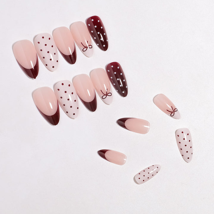 Artistic Press-On Nail Set with Bow and Dot Design Kalsten