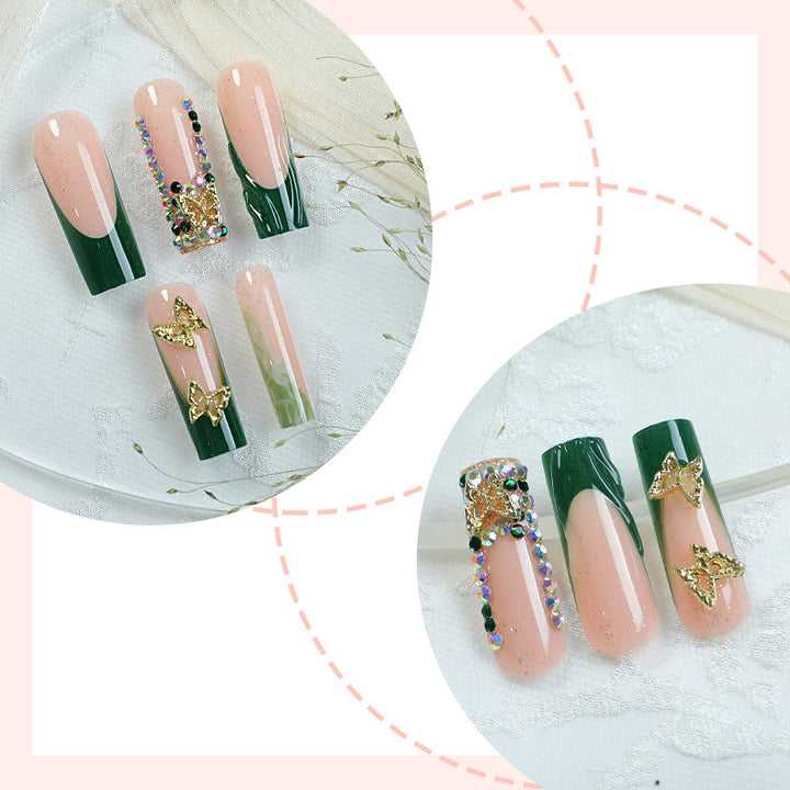 Premium Decorative Press-On Nail Set with Artistic Floral and Gem Accents Kalsten