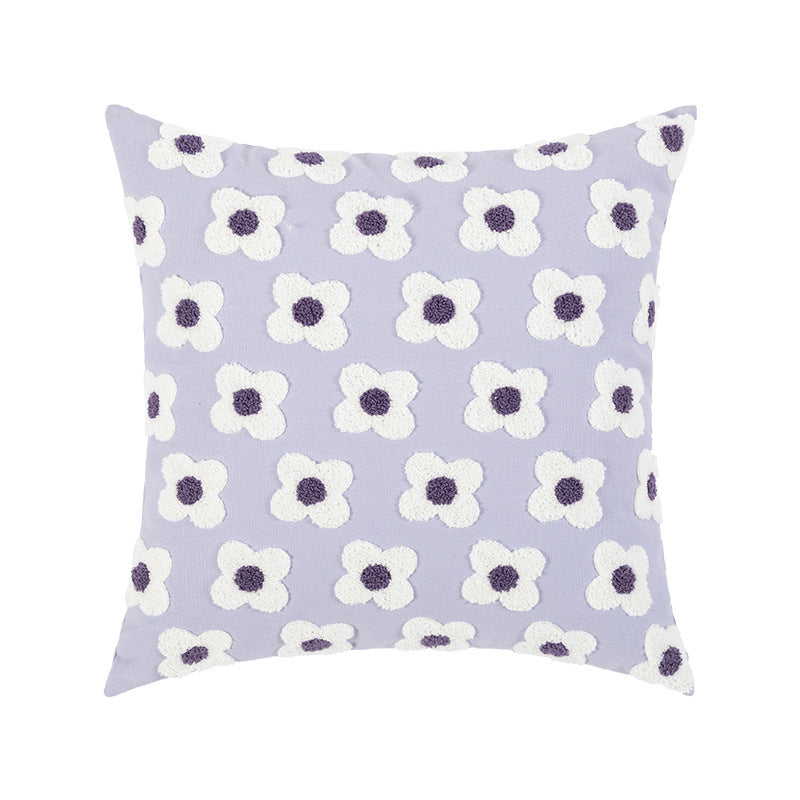 Square decorative cushion cover with hand-tufted flower relief and bouclé applications Kalsten