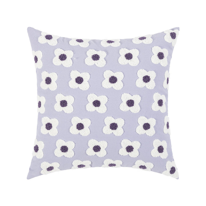 Square decorative cushion cover with hand-tufted flower relief and bouclé applications Kalsten