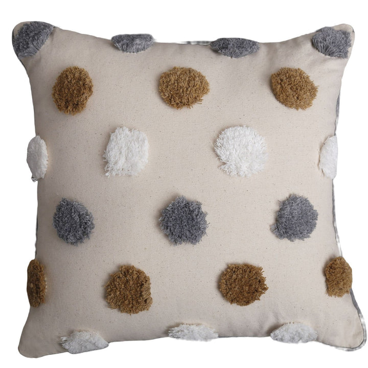 Tufted Polka Dot Textured Cotton Throw Pillow Cover with Pom-Pom Accents and Hidden Zipper