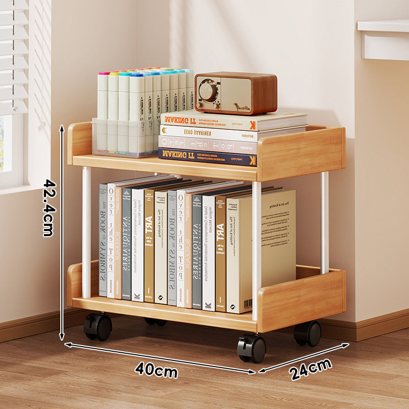 Minimalist Solid Wood Two-Tier Desktop Bookshelf with Metal Support Rods