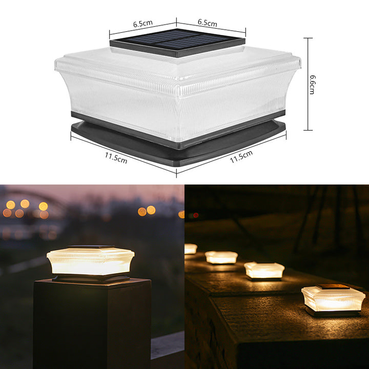 Low-Profile Solar-Powered Square Deck And Fence Post Cap Light With Frosted Diffuser And Integrated Solar Panel Kalsten