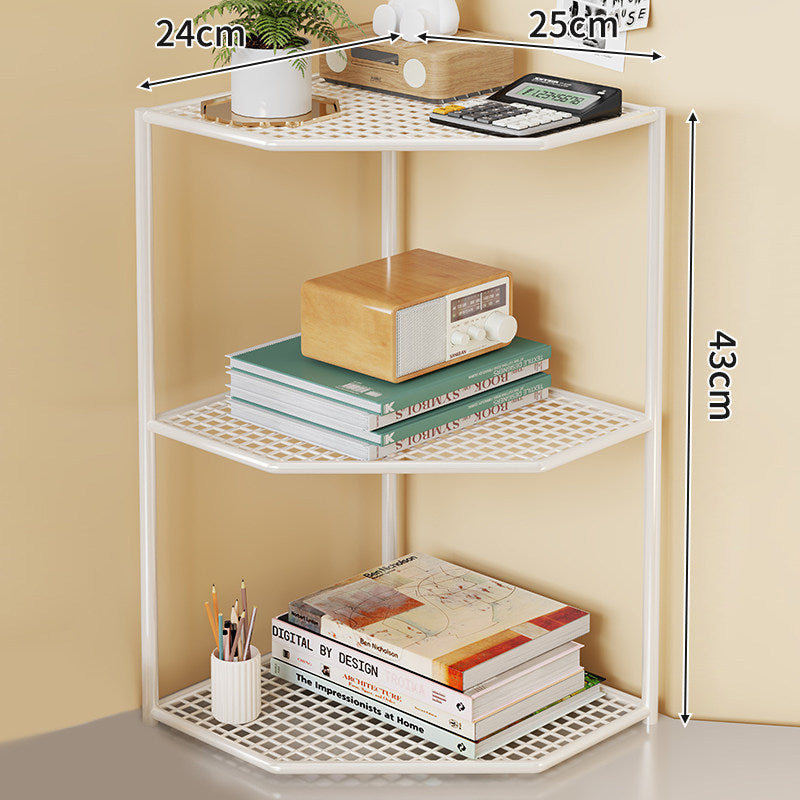 Triple-Tier Corner Metal Mesh Storage Shelf Unit for Bathroom Kitchen Living Room