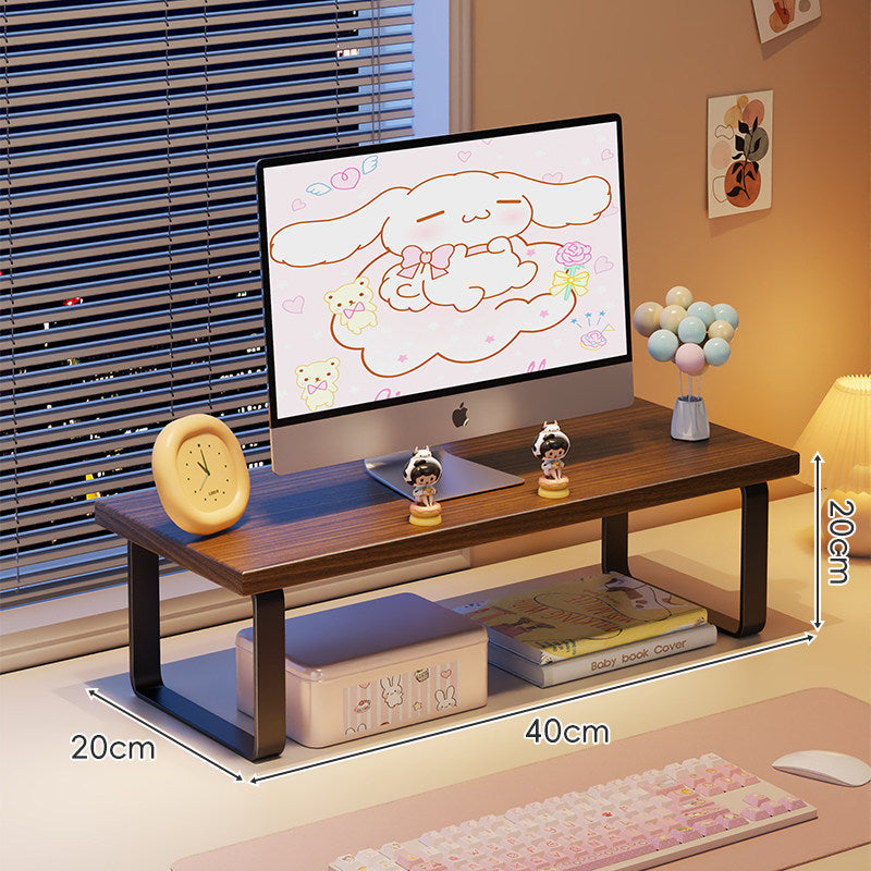 Elevated Monitor Riser Stand with Wood-Effect Top Metal Frame and Under-Shelf Storage