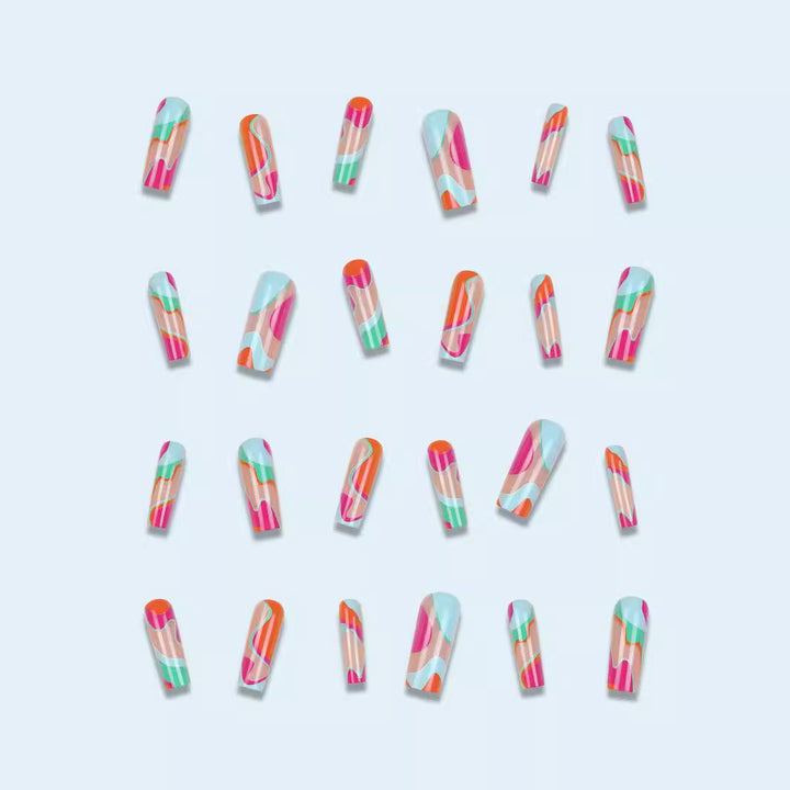 Artistic Long Press-On Nails with Colorful Abstract Design Kalsten