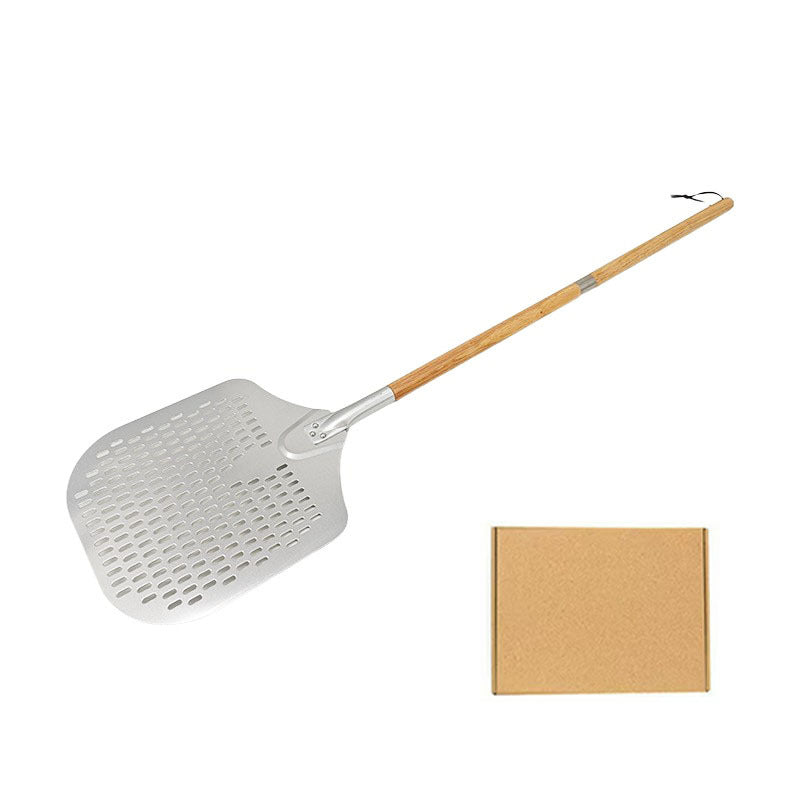 long-handled perforated pizza peel set with wooden handle stainless steel cutter and triangle server Kalsten